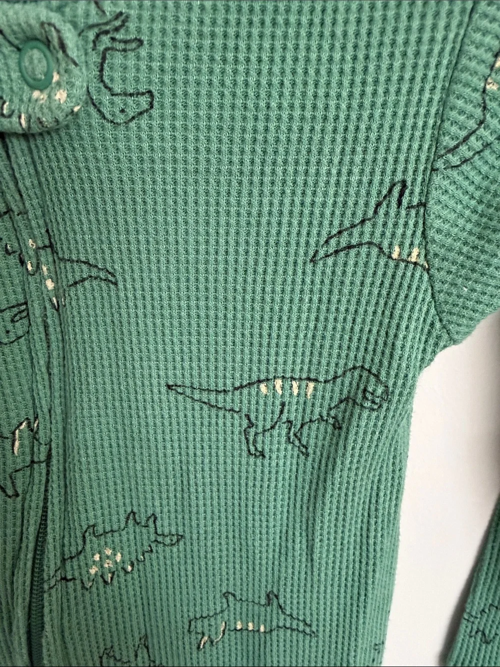 Carter's Green Dinosaur Waffle-Knit Footed One-Piece size 2T